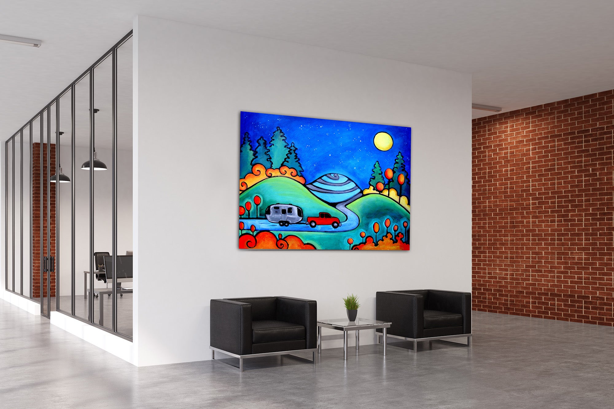 colorful whimsical nature art corporate hospital clinic wall