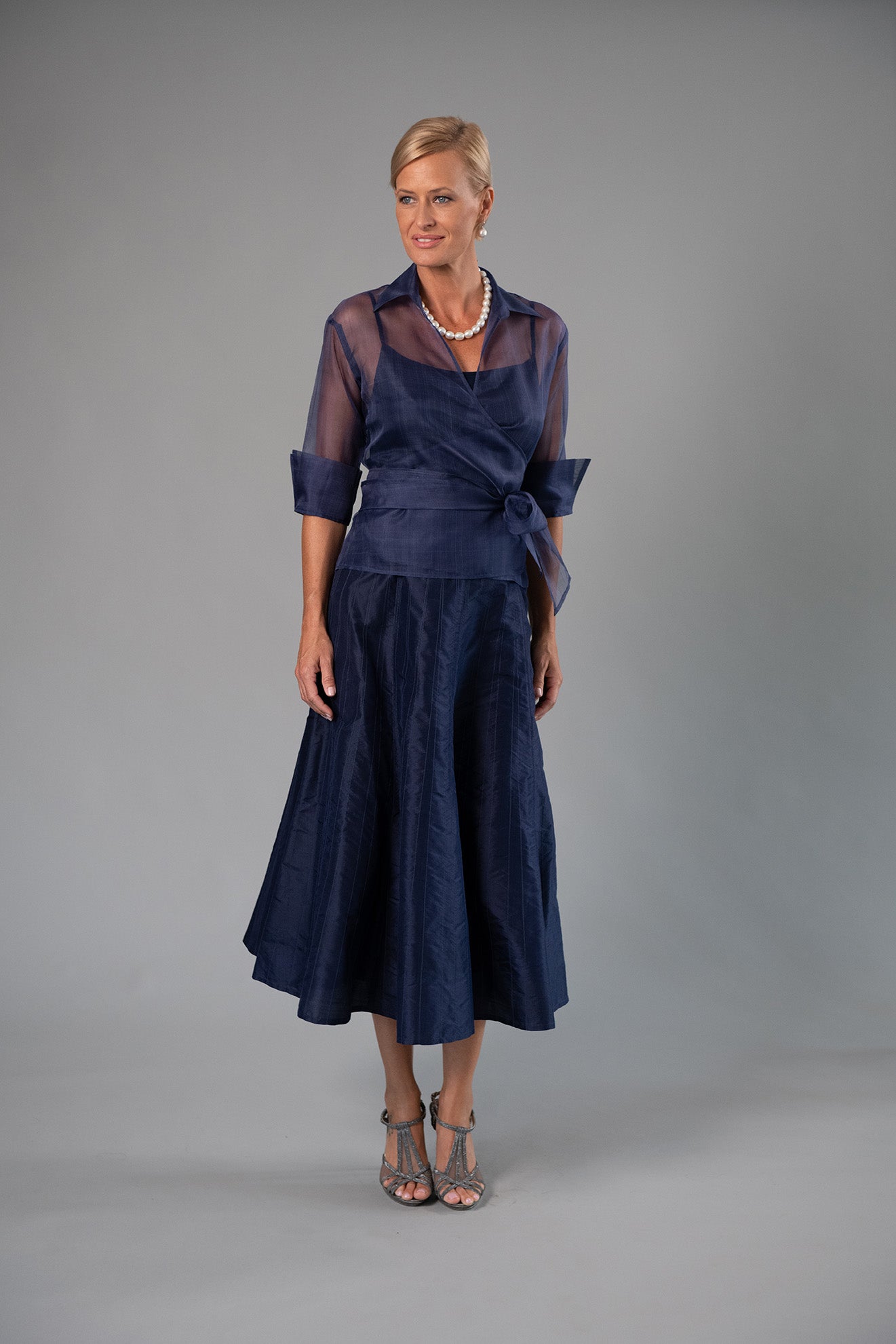 Living Silk US - Organza Classic Wrap Shirt Navy - Mother of Bride and ...