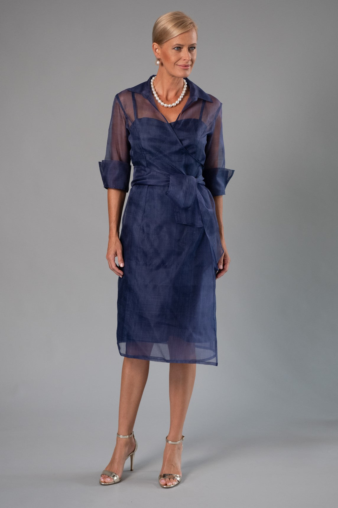 Living Silk US - Cocktail Organza Wrap Dress - Navy Blue - Mother of ...