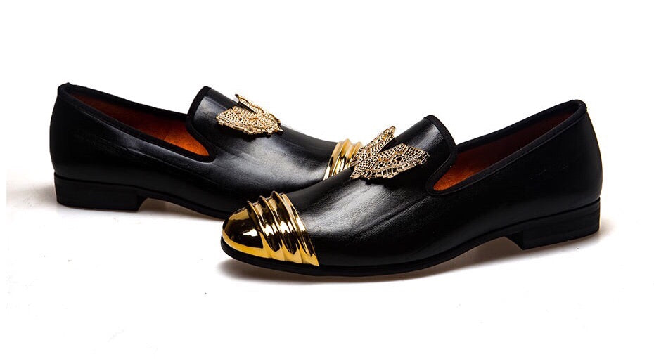 Men Gold Buckle Leather Loafers 