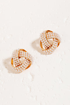 Pearl Studded Knot Twist Stud Earrings