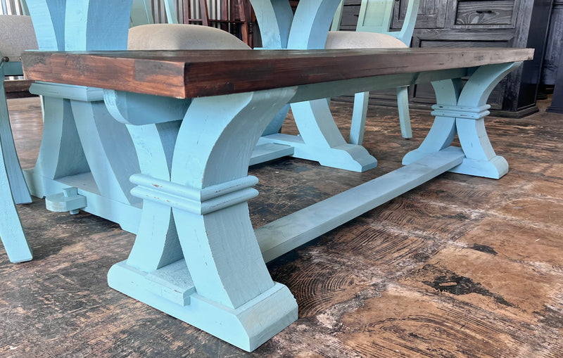 Elliott Herringbone Turquoise & Linen 6 piece Dining Table Set