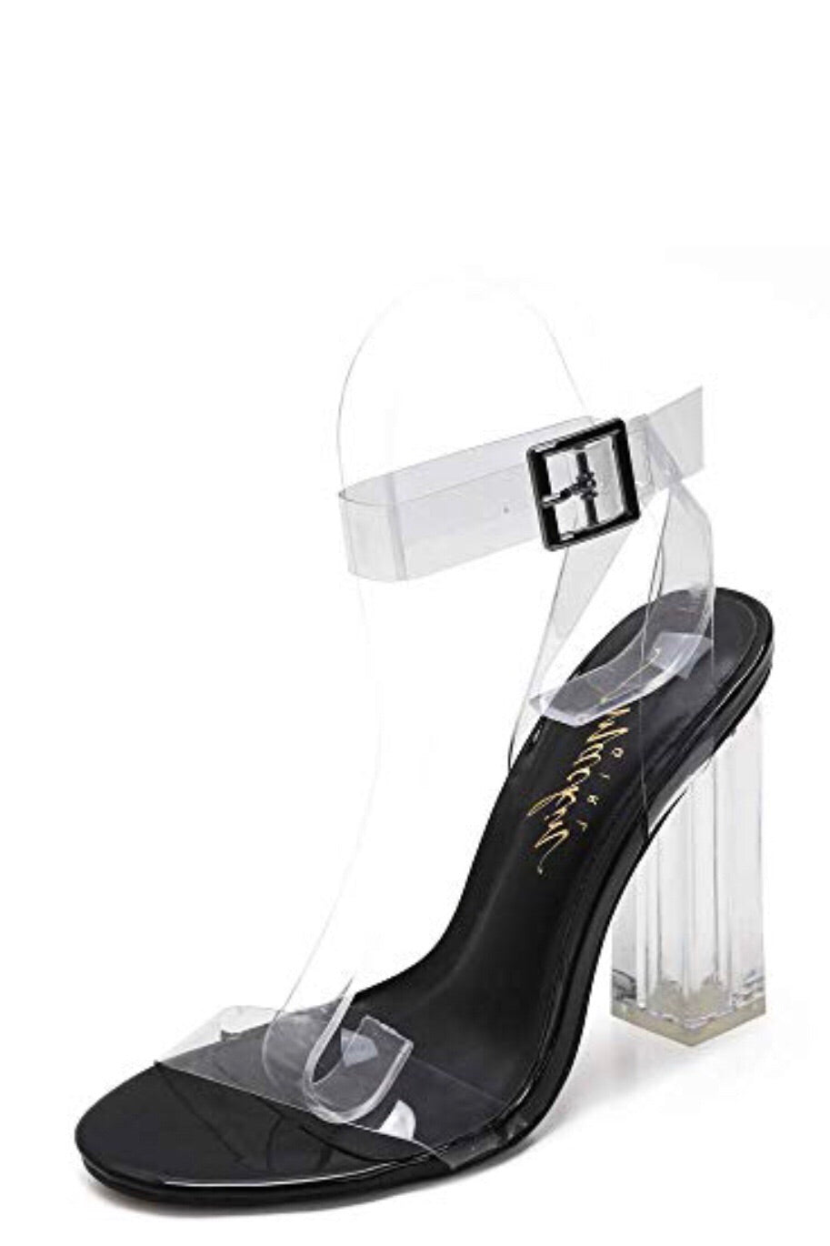 black clear perspex heels