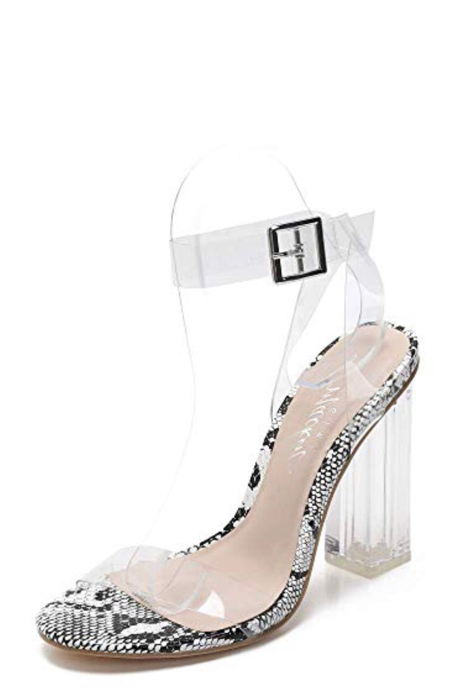 snake perspex heels