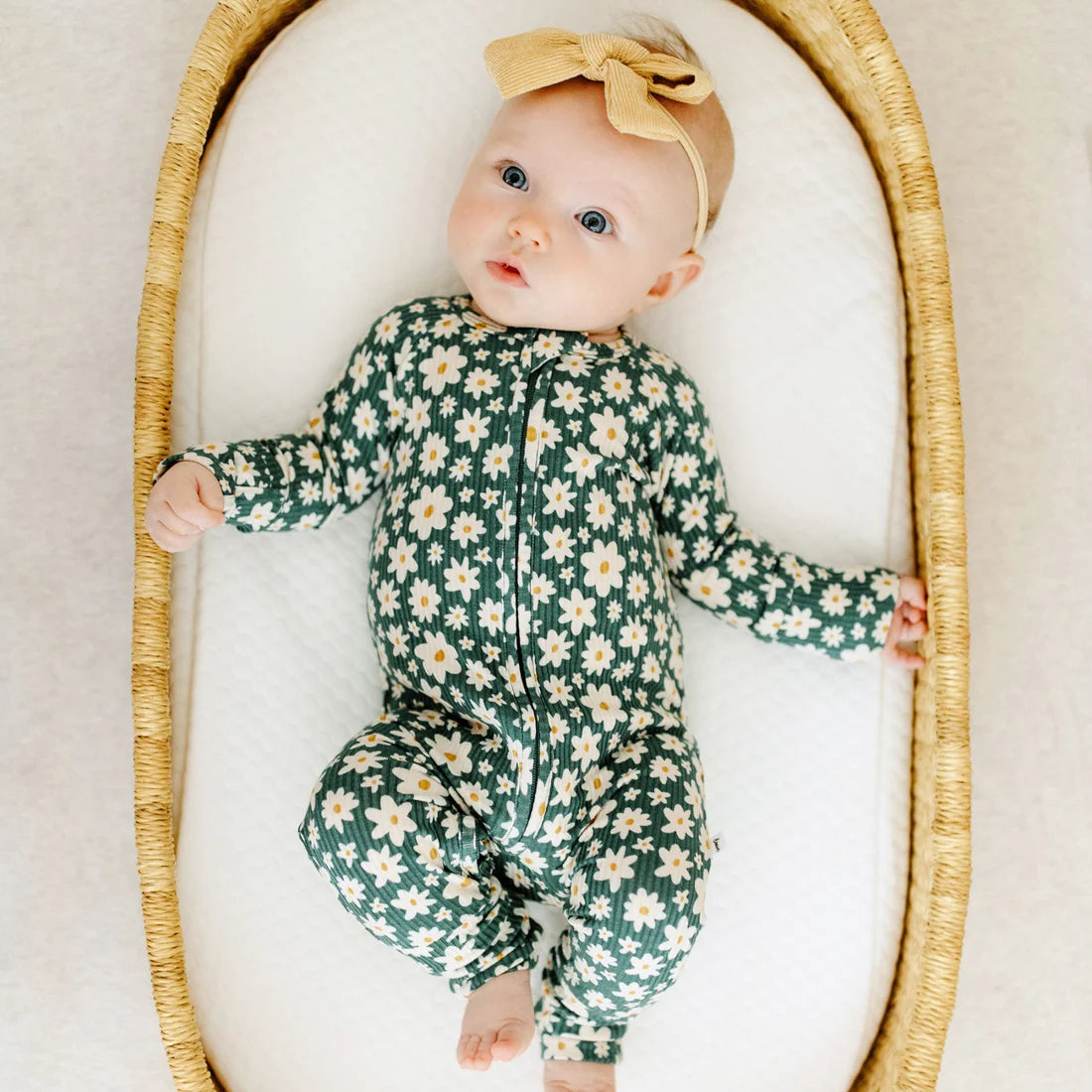 Ribbed Zip Romper - Green Floral