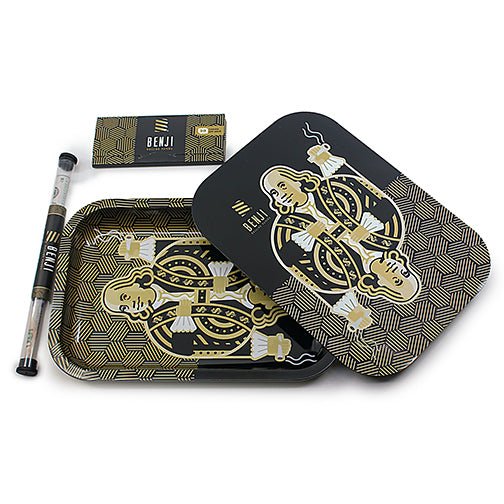 Benji Bankroll Mini Bamboo Rolling Tray Kit, Rolling Papers