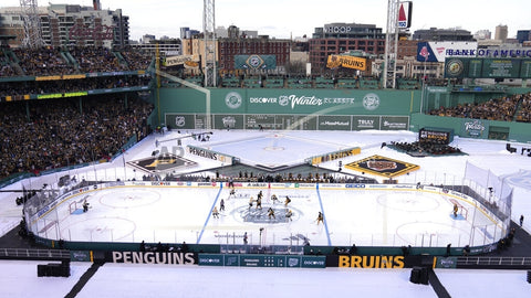 A photo capturing the excitement of the NHL Winter Classic game, showcasing the birth of this beloved annual event.