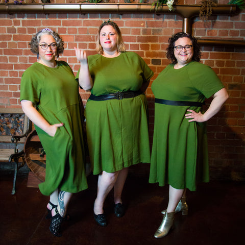 three babes in green dresses