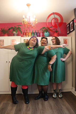 Fat babes in forest green raglan sleeve plus size dresses