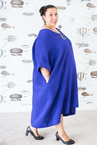 Eli in blue waffle plus-size cotton dress
