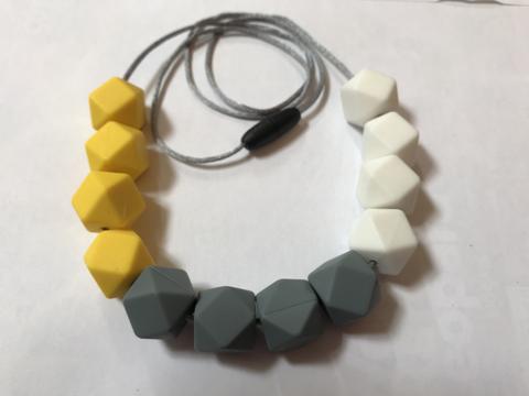 yellow grey and white hexagonal silicone bead necklace