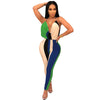 Contrast Striped Multi Jumpsuit Women Sexy Deep V Neck Strappy Backless Lady bodysuit High Waist Rompers New Club Party Overalls