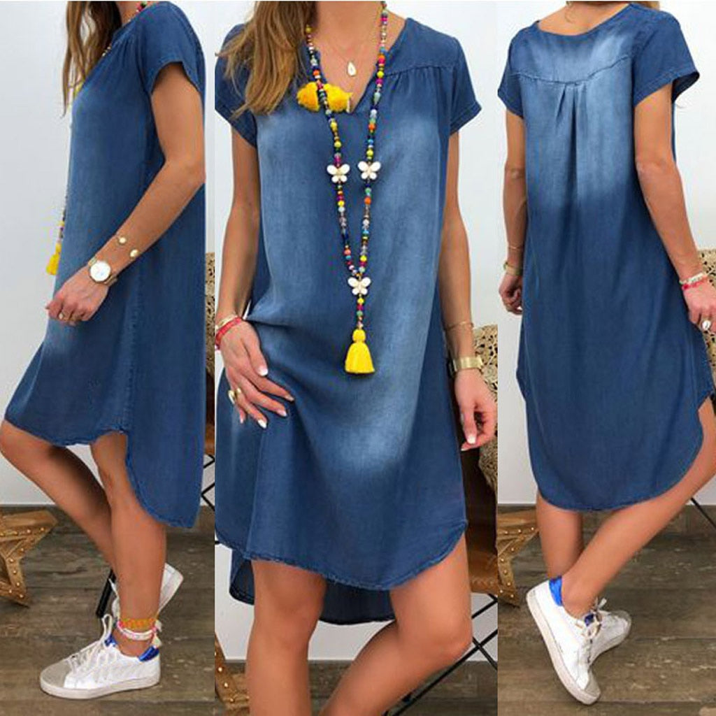 Dresses For Women Summer jeans dress Casual V Neck Dress Denim Party D ...