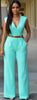 Fashion Big Women Sleeveless Sexy V-neck Belted Backless Wide Leg Jumpsuit Straight long pant Elegant Young Jumpsuits
