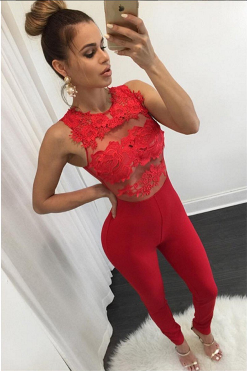 red bodycon jumpsuit