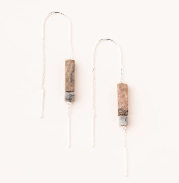 Stone Thread Earrings - Rhodonite/Black/Silver