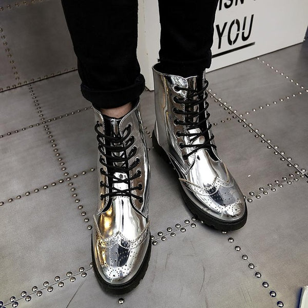 silver metallic combat boots