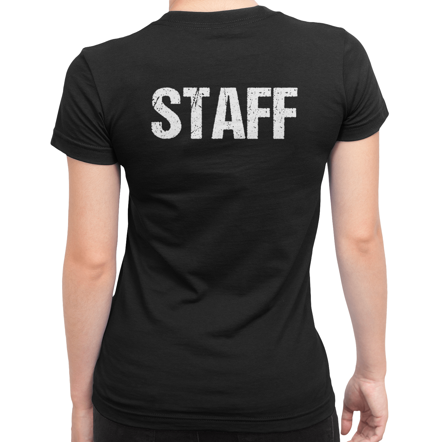 staff tee ladies black white