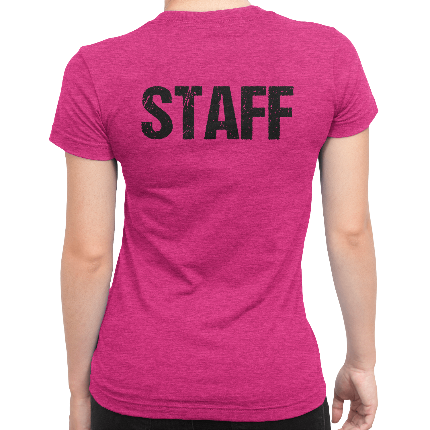 t-shirt femme staff rose chiné imprimé dans le dos