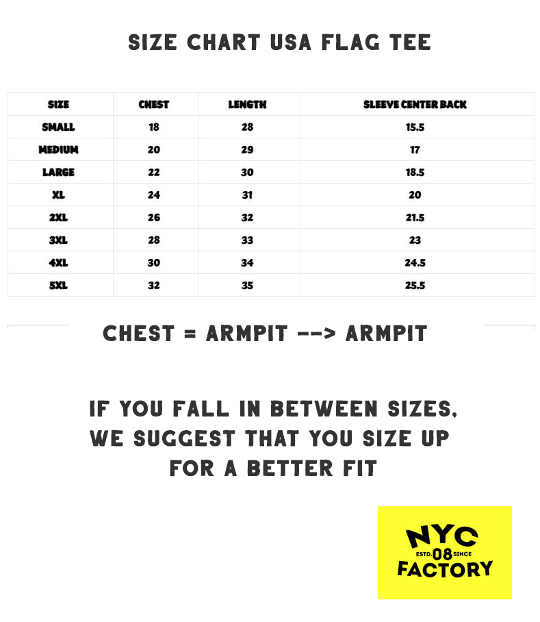 SIZE CHART USA FLAG TEES MENS