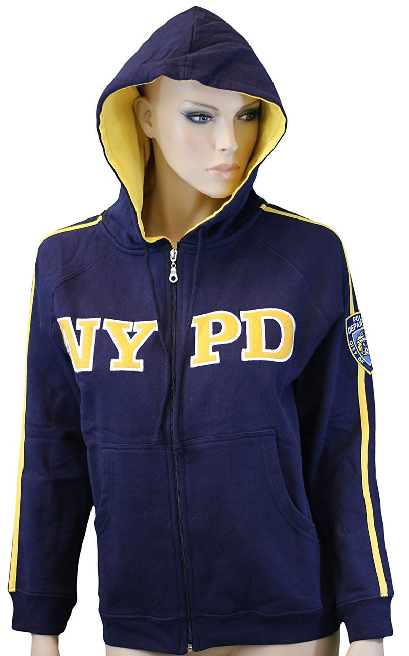 NYPD Embroidered Logo Womens Ladies Zippered Hoodie Sweatshirt Navy Blue