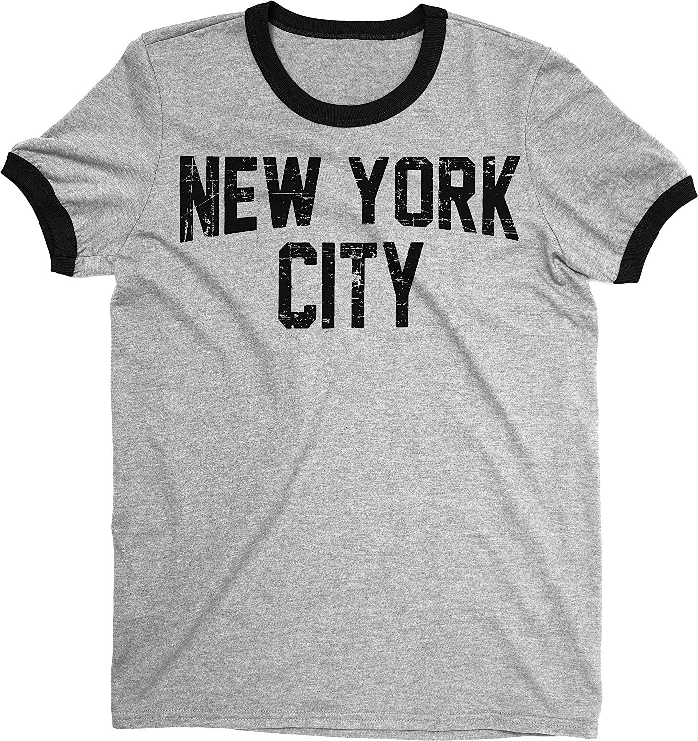 Men\'s New York City John Lennon Ringer Tee T-Shirt (Gray/Black, Regula