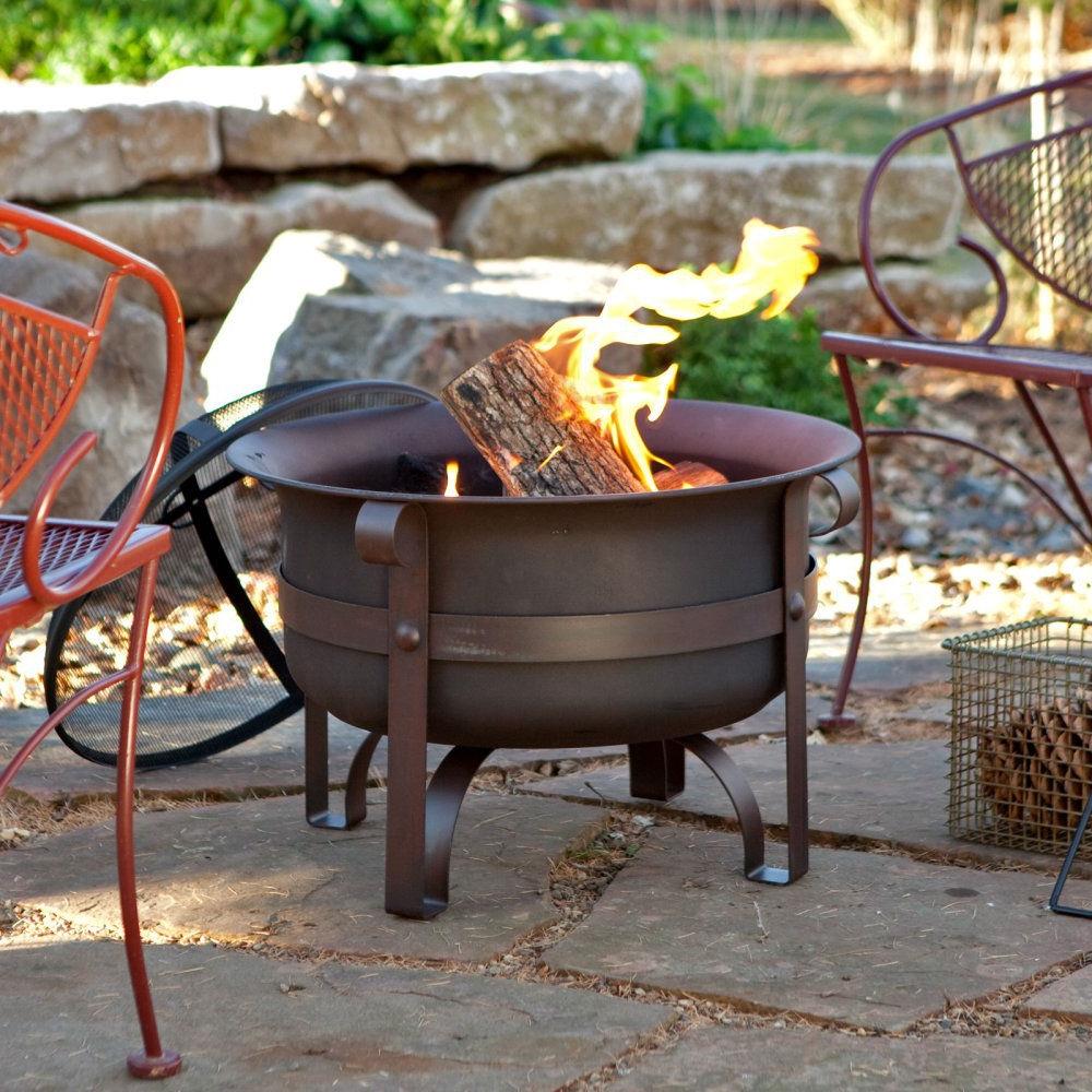 23 Inch Heavy Duty Steel Fire Pit Cauldron With Stand And Cover