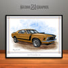 1970 Ford Mustang Boss 302 Muscle Car Art Print, Gold