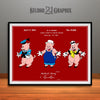 Walt Disney Three Little Pigs Colorized Patent Print Red