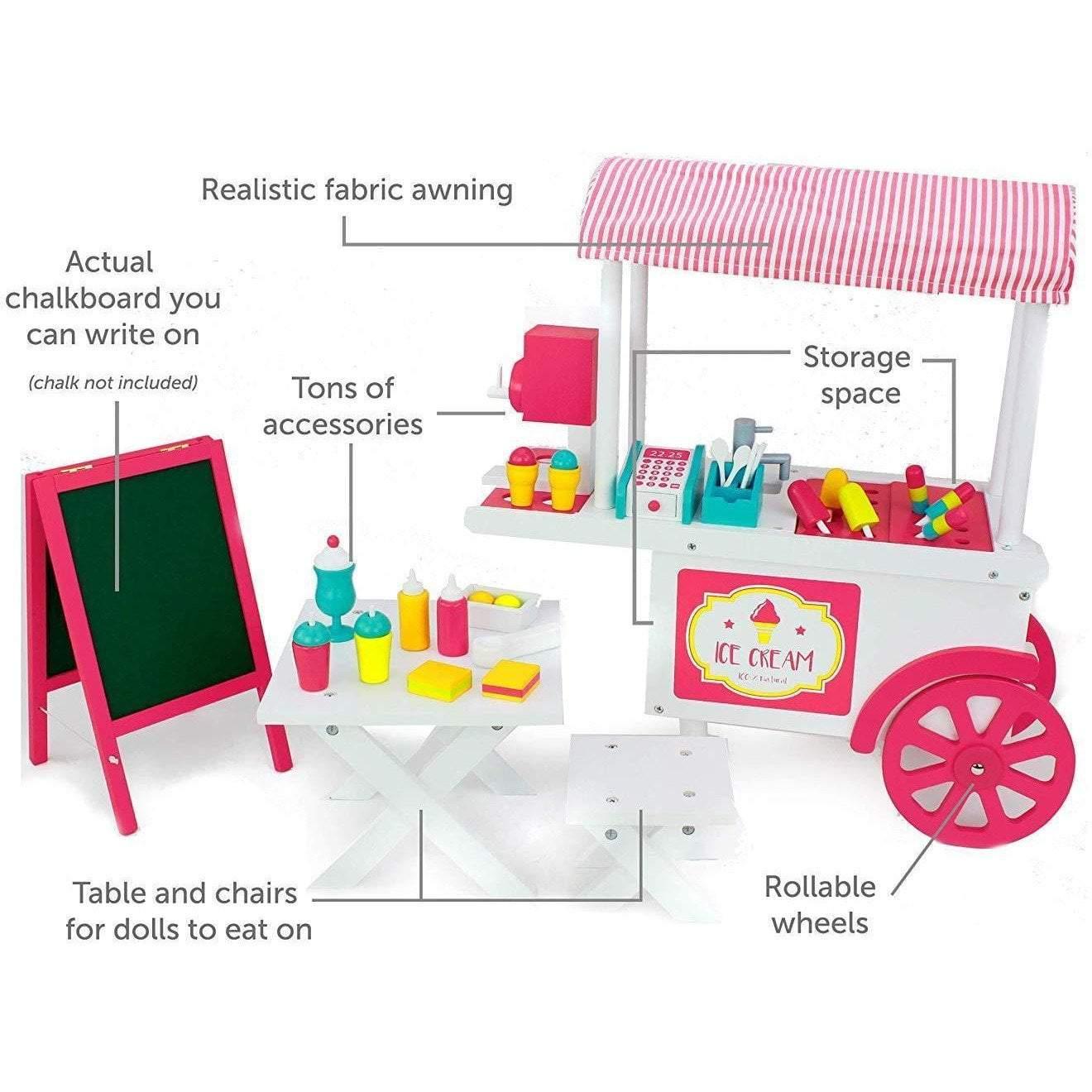Playtime by Eimmie Doll Ice Cream Stand - Food Cart and Doll Accessories for 18 inch Doll
