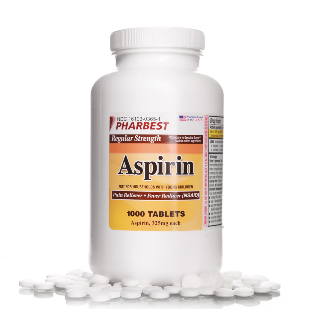 Aspirin 325 mg Regular Strength 1000 Count Uncoated Tablets