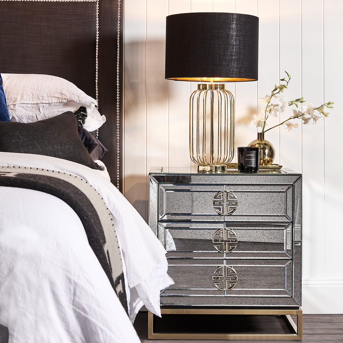 mirrored bedside table lamps