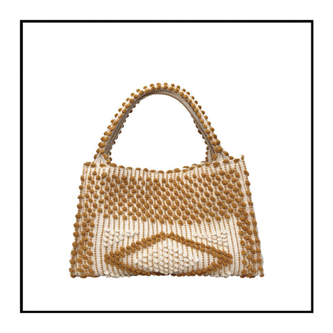 MONTE SANTU - HOBO BAG - Mustard and Cream handbag -  Best eco luxury bags and accessories brand. Stylish clothes and Eco-Friendly with recycled yarns #luxury #ecoconcious #sustainablestyle  #ethicalbrands #ecoliving  #ecofashion #ecostyle #ethicalhandbags #handbags