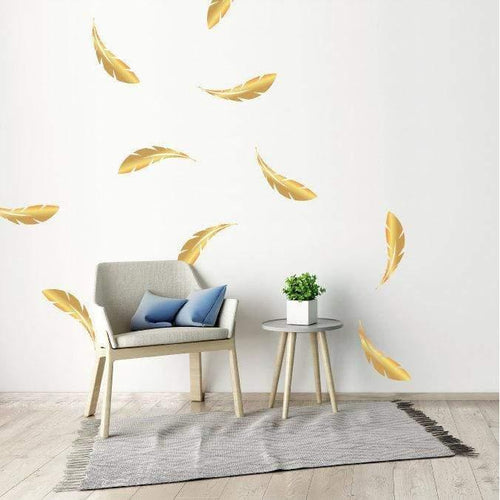 10 Large Gold Feather Wall Stickers