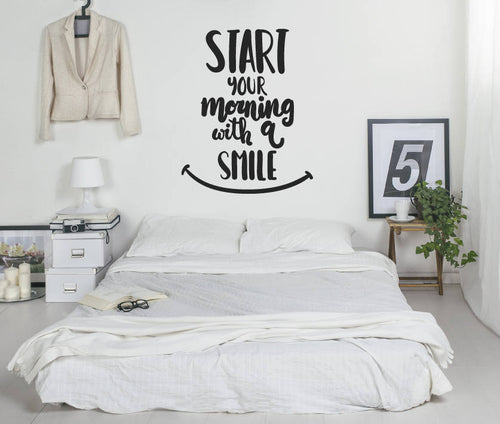 Wall Sticker Quote, Wall Decal - Start Your Monring With A Smile, Wall Art Quote, Motivational, Vinyl, Wall Quotes, Art, Wallpaper