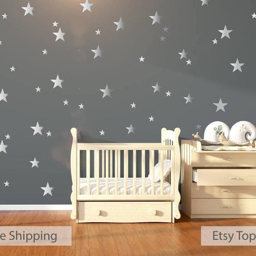 Nursery Wall Decals, Wall Stickers, 120 Silver Metallic Stars, Nursery Wall Stickers, Wall Decals, Wall Art , Vinyl, Wallpaper Home Decor