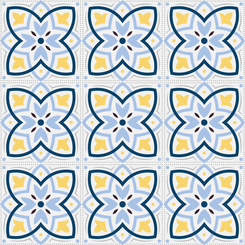 Blue & Yellow Abstract Pattern Tile Stickers (16 Pack)