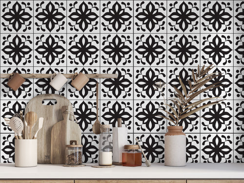 Black & White Pattern Tile Stickers (16 Pack)