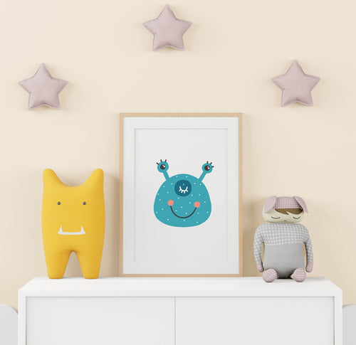 Blue Smiling Monster Nursery Print