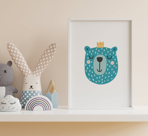 Hand Drawn Bear With Crown Nursery Print