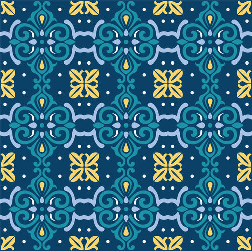 Yellow & Blue Pattern Vintage Tile Wrap