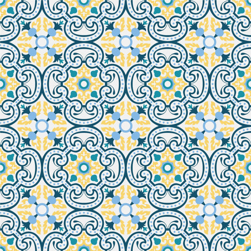 Yellow & blue Vintage Tile Wrap Sticker