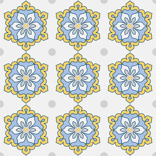 Yellow & Blue With Grey Dots Vintage Tile Wrap