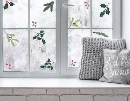 Christmas Holly & Foliage Christmas Window Stickers