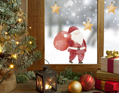 Santa & Stars Hand Drawn Christmas Window Stickers