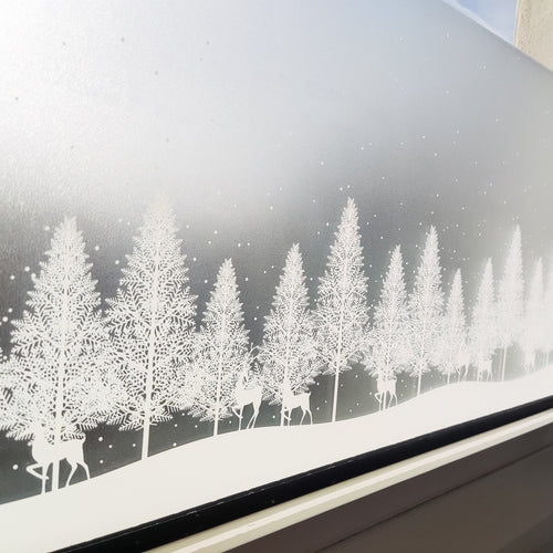 Christmas Winter Forest With Reindeer Snow Window Privacy Film