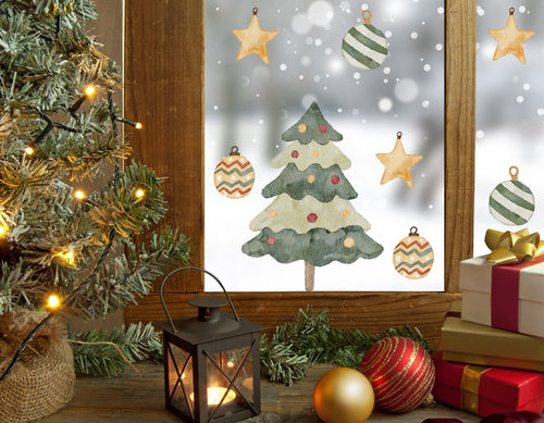 Christmas Tree & Baubles Christmas Window Stickers