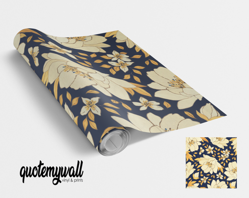 Cream Floral Navy Flowers Vinyl Furniture Wrap