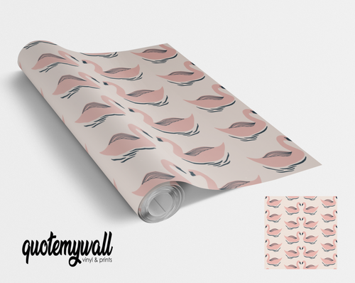 Pale Pink Swan Pattern Vinyl Furniture Wrap