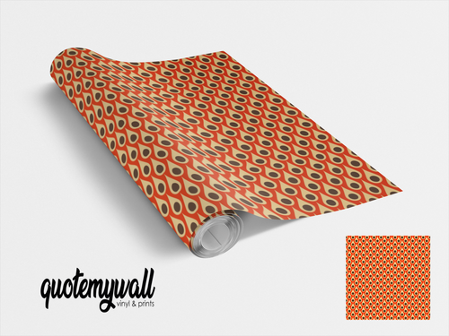 Groovy Teardrop Orange Tan Print Vinyl Furniture Wrap